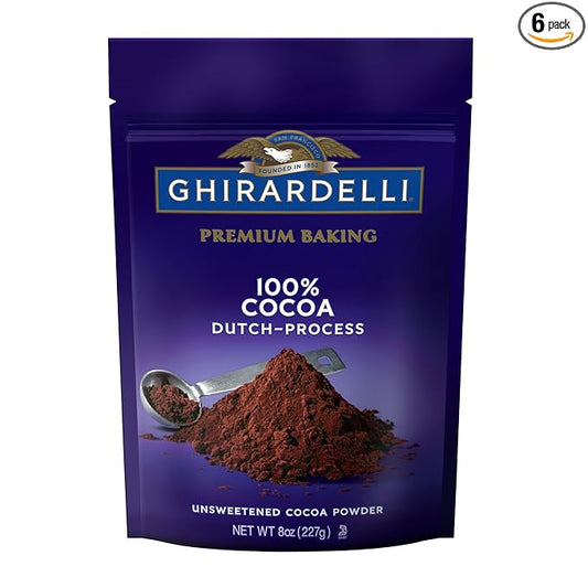 GHIRARDELLI Premium Baking Cocoa 100% Cocoa Dutch Process Unsweetened Cocoa Powder - 8 oz. (227g), 6 bags