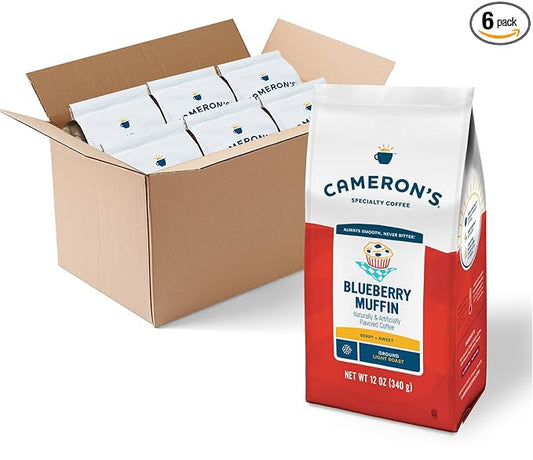 Cameron's Coffee Blueberry Muffin Flavored Ground Coffee, Light Roast, 100% Arabica, 12-Ounce Bag, (Pack of 6)