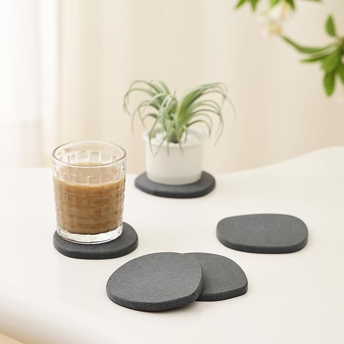 Diatomaceous Earth Coasters Set of 4 for Drinks, Moisture Water Absorbent Stone Coasters for Table Desk at Work, Water Absorbing Instant Drying Diatomite, Modern Deep Grey
