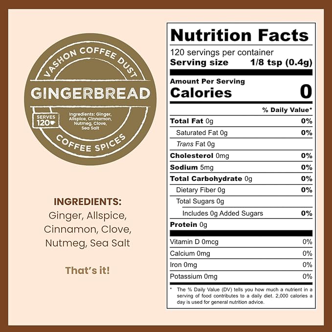 Coffee Dust Flavoring Powder, Gingerbread (120 Servings) - Pumpkin Spice Coffee Dusting Flavor, All Natural Syrup Alternative, Adds Aroma, Taste & Whole30 Wellness to Drinks, Tea & Foods - Creamer Alternative