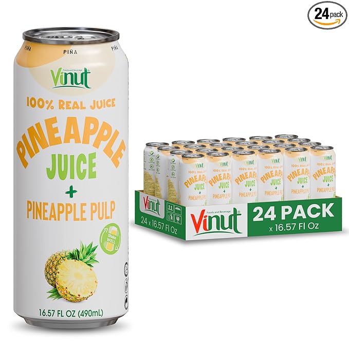Vinut Natural Pineapple Juice Drink with Pulp, (16.57 fl oz, Pack of 24) - Real Pineapple Juice, No Sugar Added, Gluten Free, GMO-Free