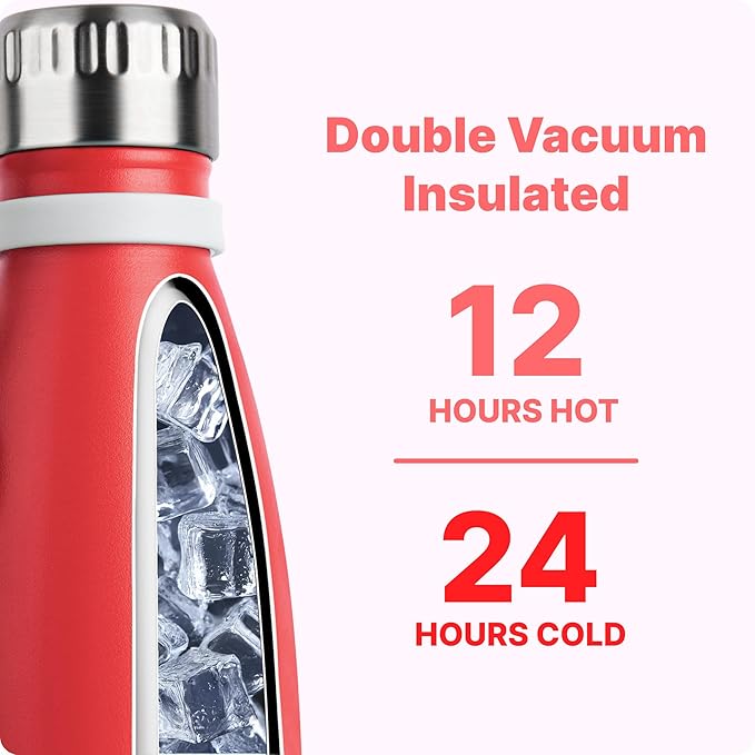 VINUR Kids Water Bottle-9 oz Stainless Steel Double Wall Vacuum Insulated Water Bottle for School-Cola Shape Flask with Carry Rope, Canyon Red