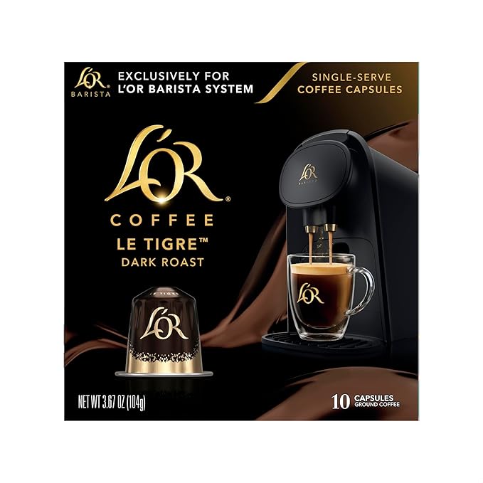 L'OR Coffee Pods, 10 Count Le Tigre Dark Roast Blend, Single-Serve Aluminum Coffee Capsules Compatible with the L'OR BARISTA System, 10 count (Pack of 1)