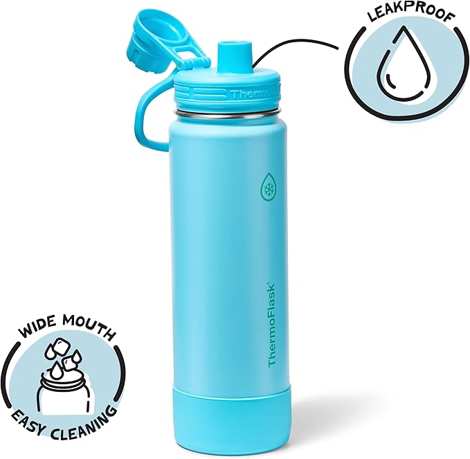ThermoFlask 24 oz Double Wall Vacuum Insulated Stainless Steel Water Bottle with Spout Lid, Vivid Blue
