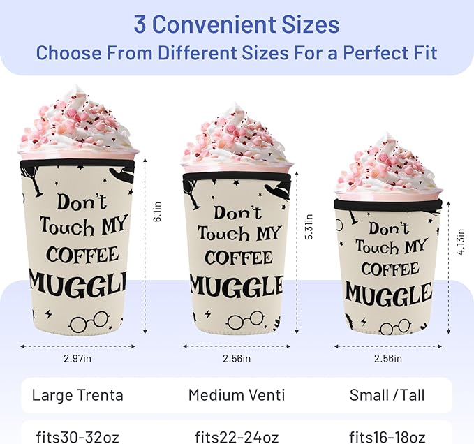 Iced Coffee Sleeve Reusable Cup Sleeves for Cold Drinks Neoprene Koozie Cozy Plastic Cup Covers for Drinks, Dont Touch
