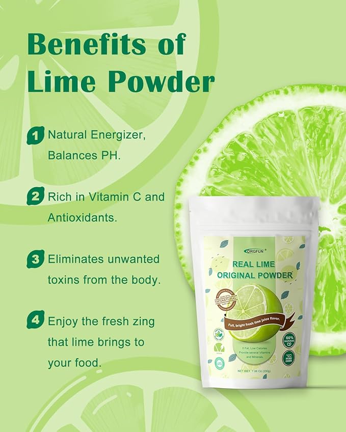 ORGFUN Freeze-Dried Lime Powder – 100% Pure, All Natural, Vegan, 7.06 oz