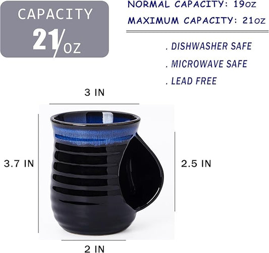 Mkour 21oz Large Ceramic Coffee Mugs, Handmade Tea Cups with Comfortable Handle for Office and Home, Microwave and Dishwasher Safe (Sky Blue)
