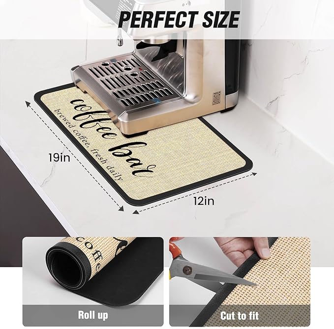 DK177 Coffee Mat - Dish Drying Mat for Kitchen Counter, Hide Stain, Absorbent with Waterproof Rubber Backing, Fit Kitchen Dish Rack Bar Accessories (Christmas Green, 31.5" x 17")