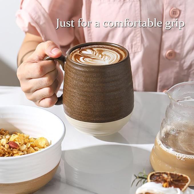 Hasense 20oz Coffee Mug, Ceramic Coffee Cup With Handle for Dad, Large Latte Cup for Tea, Coffee, Cocoa, Dishwasher and Microwave Safe, 1 PCS(Brown)