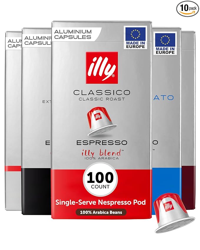 illy Espresso Compatible Capsules, Coffee Pods for Nespresso Original Line Machine, Classico, Forte, Intenso, Decaf, Lungo Roasts, 100% Arabica, Premium Italian Coffee, Single Serve, 10 Count, 10 Pack