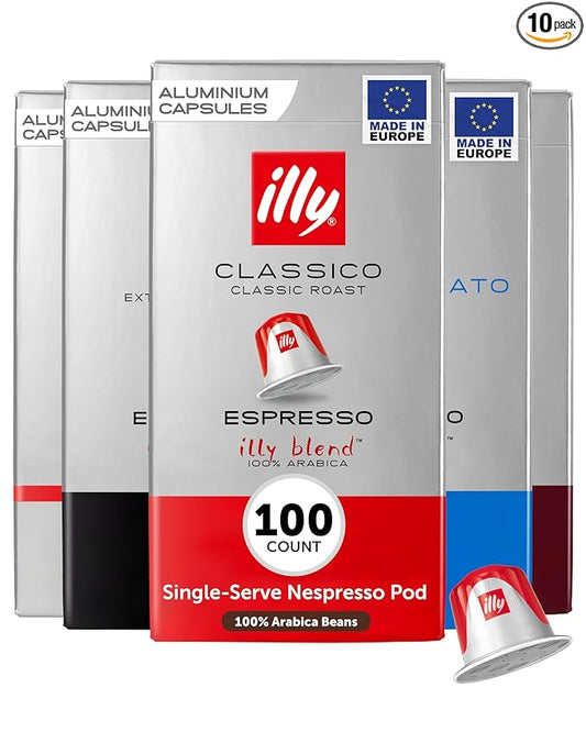 illy Espresso Compatible Capsules, Coffee Pods for Nespresso Original Line Machine, Classico, Forte, Intenso, Decaf, Lungo Roasts, 100% Arabica, Premium Italian Coffee, Single Serve, 10 Count, 10 Pack