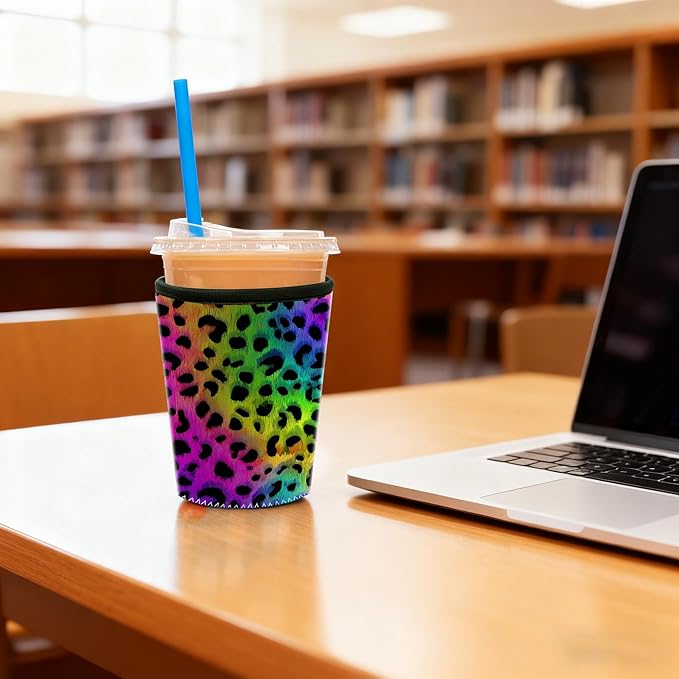 Rainbow Leopard Iced Coffee Sleeve Set Rainbow Leopard Iced Coffee Sleeve Set of 3 Colorful Neon Animal Print Insulated Coffee Sleeve for Women & Gifts Fits S/M/L 3-Pack