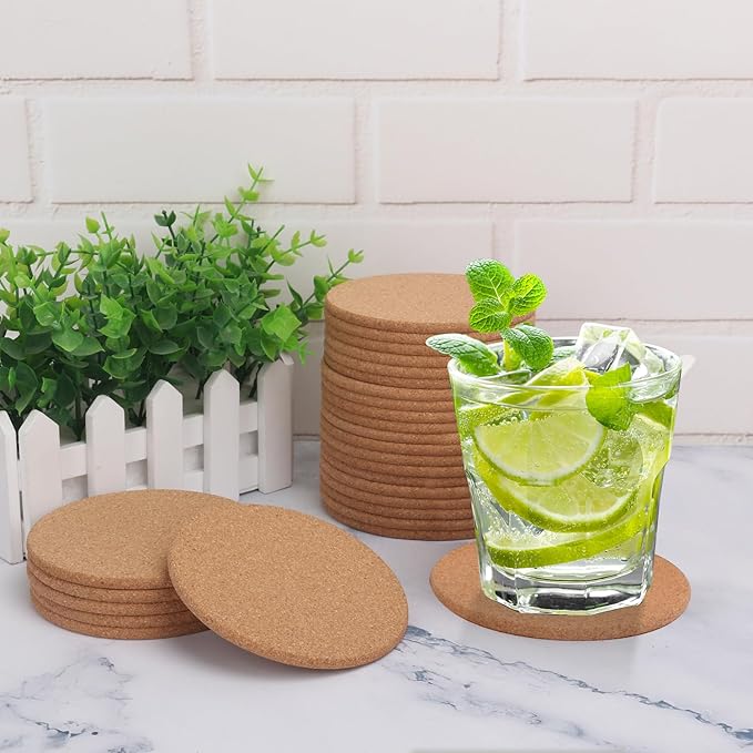100 Pack 4 Inch Round Cork Coasters, Absorbent Cork Coasters for Drinks, Crafts, DIY Projects Wine Glass, Mug, Coffee Cup, Plants and General Use KUKLIPJIM