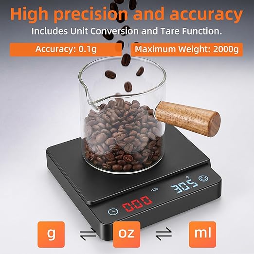 Mini Coffee Scale, Precise Espresso Scale with Timer & USB-C Charging, 0.1g/2kg Portable Small Scale for Baristas & Home Brewing, Auto-Timer for Pour Over, Espresso (Perfect for Home & Café)