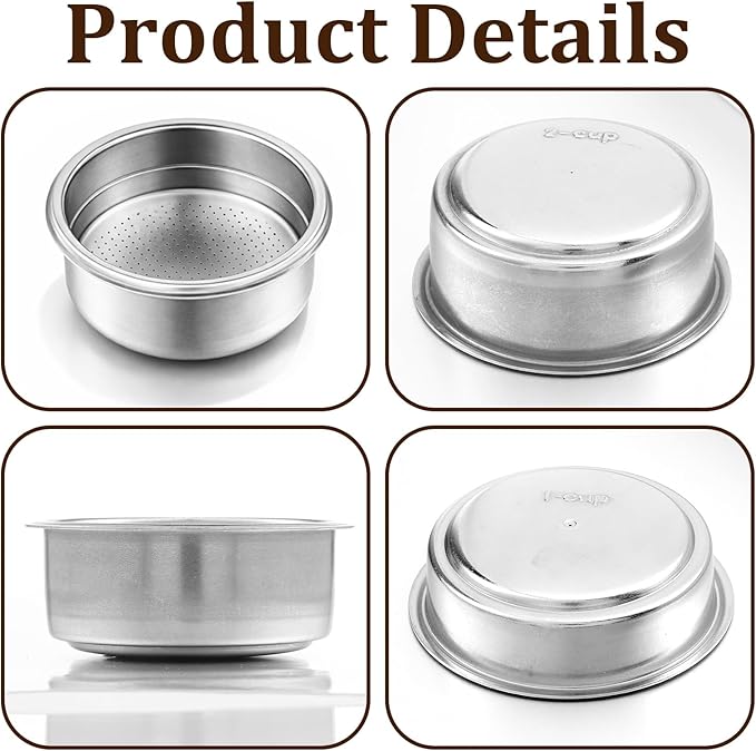 Thinp 2 Pcs Stainless Steel Coffee Filter, 51mm Pressurized Filter Basket Espresso Filters Basket Espresso Machine Parts Compatible with 51mm Portafilter Coffee Machines (1+2 Cups Capacity)