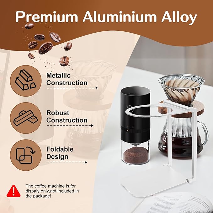 Stand Compatible with Outin Nano – Portable Foldable Coffee Maker Stand with Base, Espresso Machine Holder for Home, Desk, and Travel (Silver)