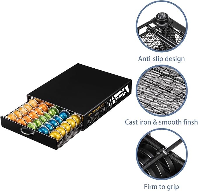 ZCDCP Pod Holder - Modern Sleek Black Metal Capsule Organizer for Nespresso Pods, Stylish Coffee Machine Stand for Coffee Bar, Office or Home Kitchen(50 Pods Capacity)