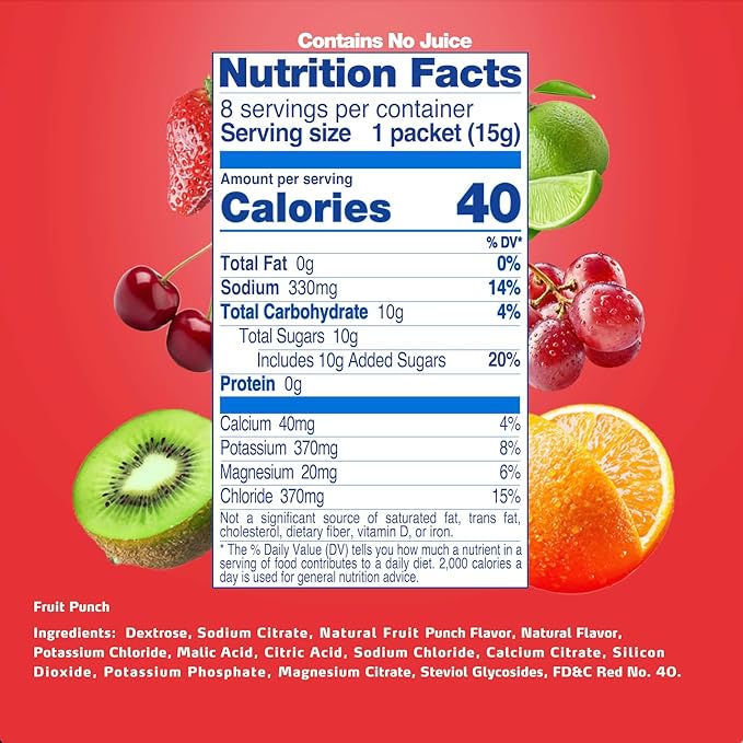 Electrolit Electrolytes Powder Packets, Fruit Punch 8 Pack, Powdered Hydration Packets for Dehydration & Rehydration, Post Workout Flavored Hydrating Drink Mix, Gluten Free Daily Water Enhancer Sticks