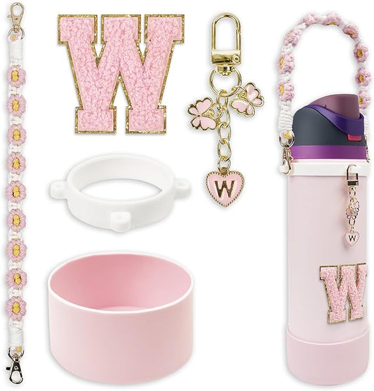 SITKOL Silicone Boot Cute Monogram Set Compatible with Owala Water Bottle 24 oz, 32 oz, 40 oz - Perfect Letter Owala Accessories for Owala Tumbler, Owala Free Sip, Pink Owala, Black Owala