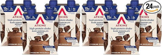 Atkins Dark Chocolate Royale Protein Shake,High Protein Shakes,Low Glycemic,Low Carb and-Low Sugar Chocolate Flavored-Protein Shakes,Keto Friendly,(Pack of 24)