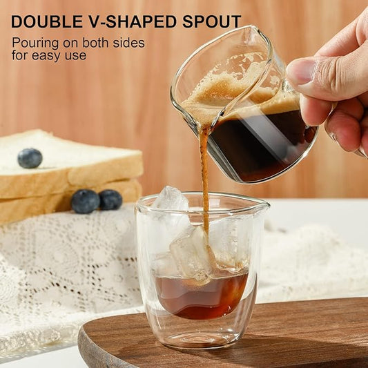 PARACITY Espresso Cup with Handle, 2.5 OZ Double Spout Clear Glass Measuring Cup with Dual Scale, Espresso Shot Glass with V-Shaped Mouth, Espresso Accessories