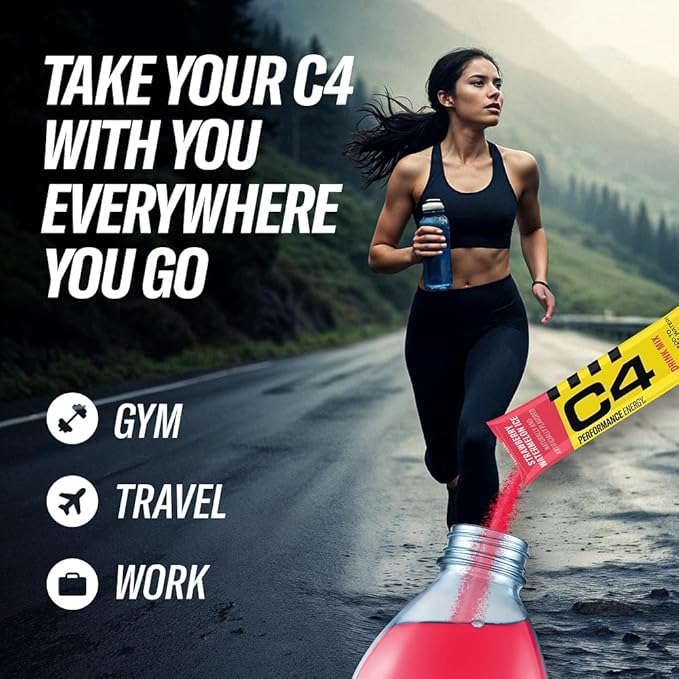 Juicy Mixes C4 Performance Energy, Strawberry Watermelon Ice Drink Mix, 200mg Caffeine, Zero Sugar, NSF (2 Boxes, 16 Sticks)