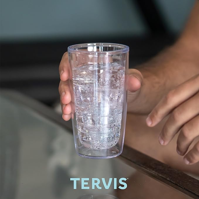 Tervis Clear & Colorful Tabletop Made in USA Double Walled Insulated Tumbler Travel Cup Keeps Drinks Cold & Hot, 16oz - 4pk, Red