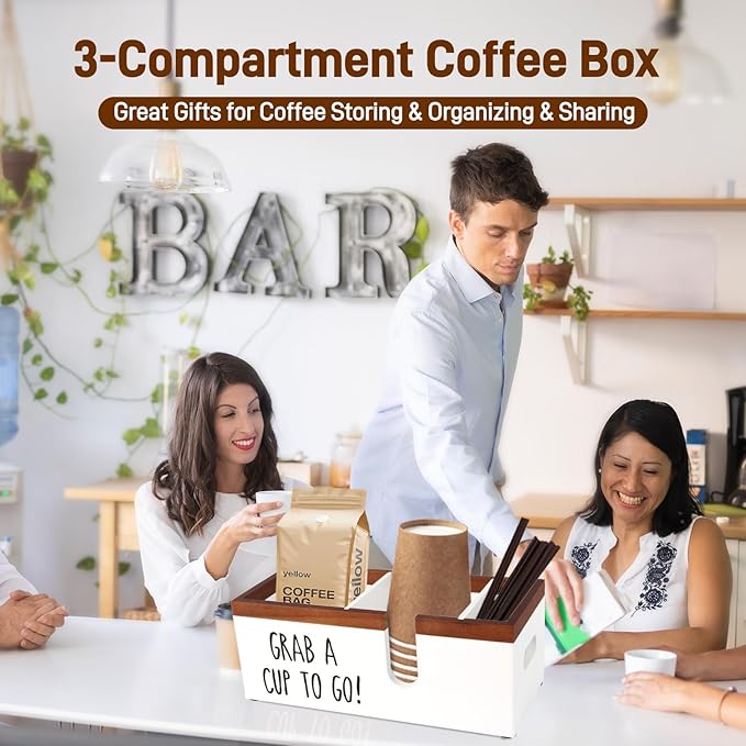 100% Wooden Coffee Cups Holder with U-Shape Cutout Design for Countertop-Coffee Bar Organizer for Cups, Lids, Pods, Stirrers, and Accessories, Great Gift for Home or Office (White)