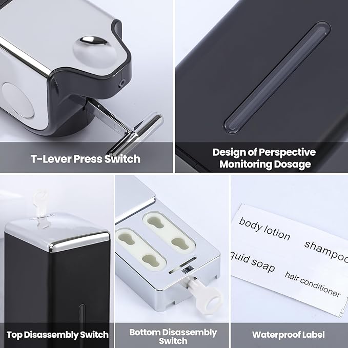 2-in-1 Quadrate Dispensers for The Shower,Shower soap Dispenser,Conditioner Dispenser, Shampoo Dispenser,No Drilled Wall Mounted Distributor,Hotel,Bathroom,Home