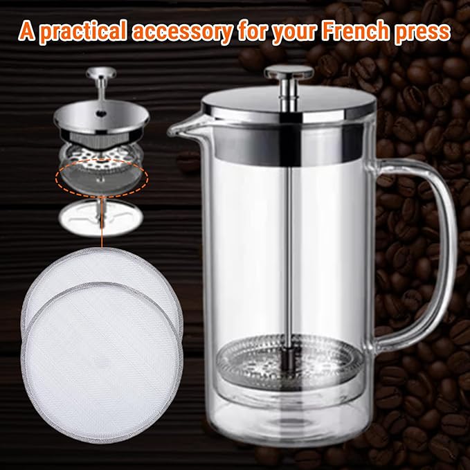 5 Pack French Press Replacement Filters, French Press Screen Replacement 3 Inch Stainless Steel Coffee Filter for 600ml French Press Coffee Pot
