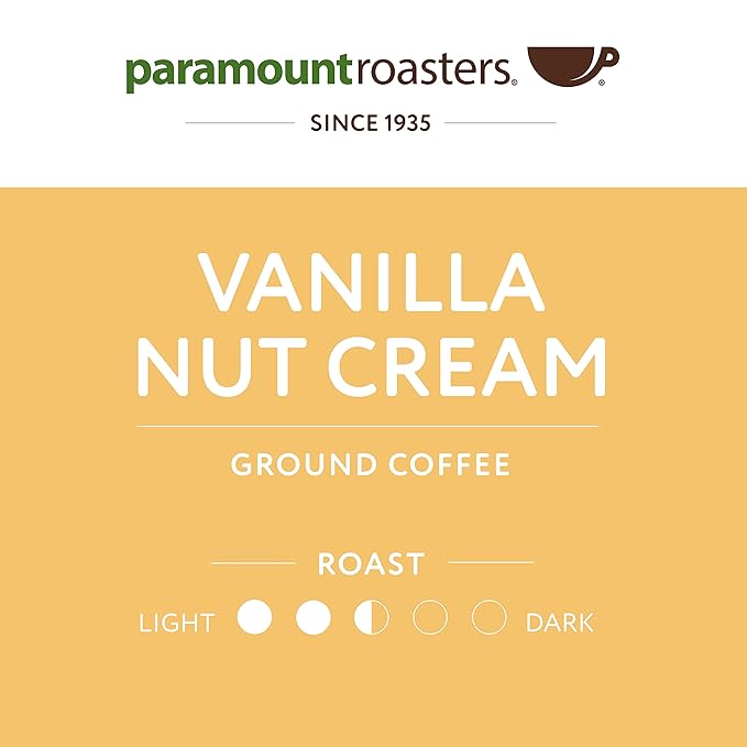 Paramount Roasters, Vanilla Nut Cream Flavored Ground Coffee, 1-12 ounce medium roast package from Paramount Coffee Company