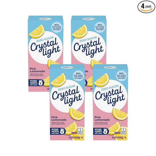 Crystal Light Pink Lemonade Drink Mix (24 Pitcher Packets, 4 Canisters of 6)