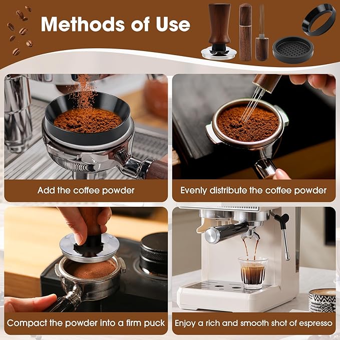 51mm Spring Loaded Espresso Tamper Kit with WDT Tool Dosing Ring and Tamping Mat for 51mm Portafilter Home Coffee Machines