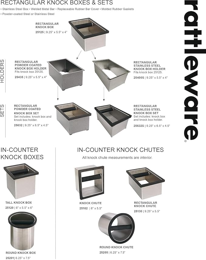 Rattleware Stainless Steel Knock Box – Heavy-Duty Espresso Puck Disposal Bin with Welded Rubber Bar – Perfect for Coffee Bar Accessories, Cafe, Restaurant, or Home Use (9" x 5.5" x 4")