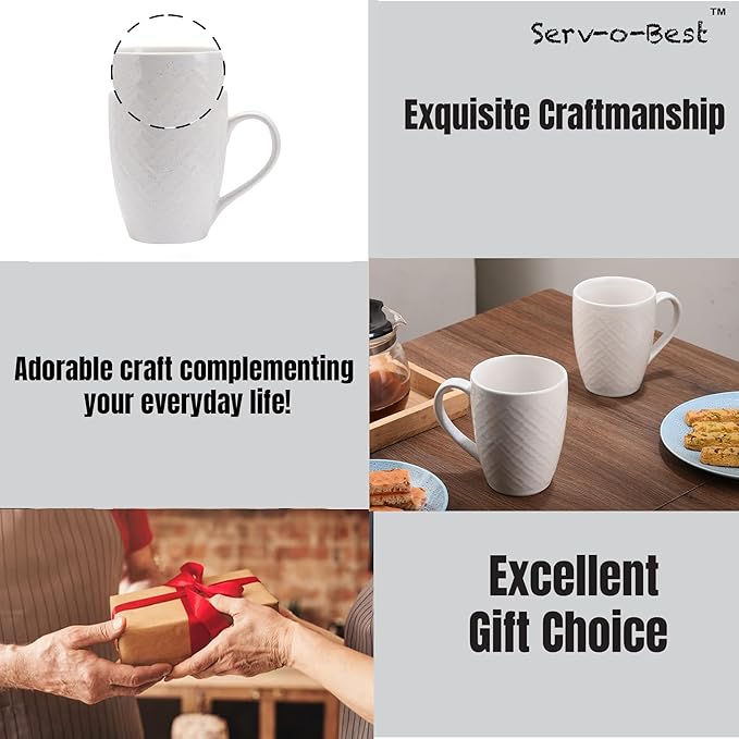 White Ceramic Coffee Mug Set of 6 – 12 oz Large Coffee Cups with Handles, Durable Porcelain Mugs for Coffee, Tea, Hot Chocolate & Milk – Microwave & Dishwasher Safe