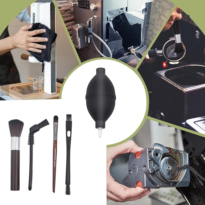 6 PCS Coffee Brush Kit, Professional Espresso Machine Cleaning Brush Set, Coffee Grinder Cleaning Tool, Nylon & Wooden Brushes, Cleaning Towel, Coffee Air Pump Blower
