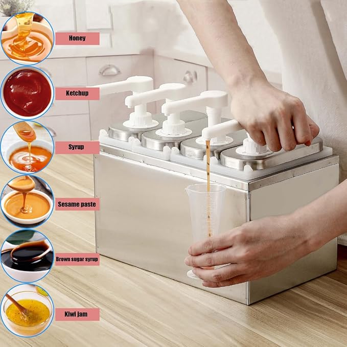 VITASUNHOW Condiment Pump Station, Sauce Dispenser Pump Seasoning Condiment Squeeze Pump Container with Base Removable Tanks,for Casual Fast Food, Western Restaurant (P2002)