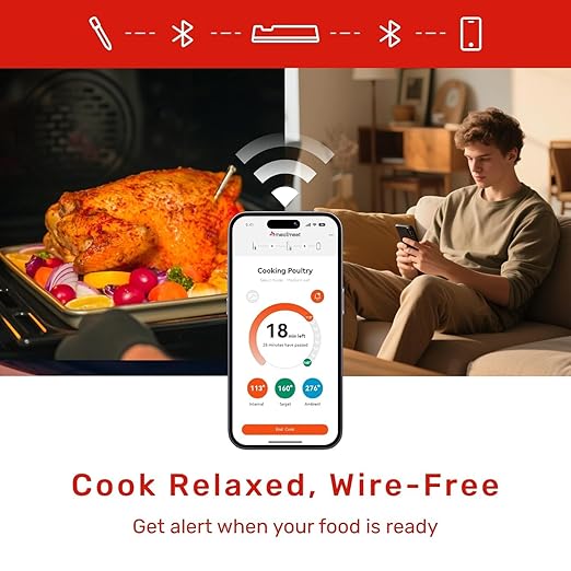 Meatmeet S Pro Wireless Meat Thermometer, Bluetooth Thermometer, Smart Digital Wireless Meat Thermometer with App Control, IP69 Waterproof, Digital Cooking Thermometer for BBQ, Oven, Grill, Smoker