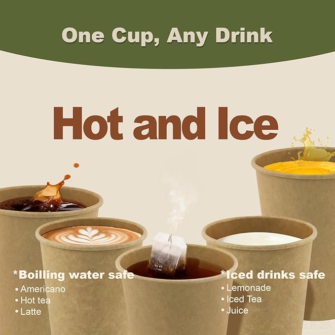 12 oz 100 Pack Disposable Coffee Cups, Bulk Brown Disposable Paper Cups, Coffee Cups for Hot Tea, Chocolate and Cold Drinks