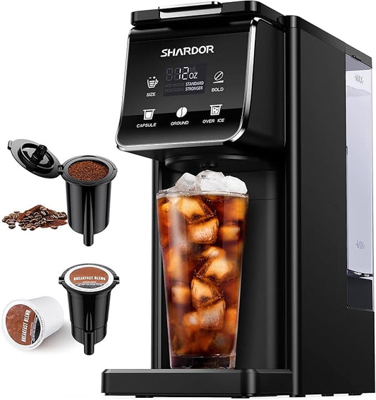 SHARDOR Coffee Maker Hot & Iced With Bold Setting,Single Serve Coffee Maker For K Cup And Grounds，52 Oz Removable Water Tank,6-14 Oz Brew Sizes,One Cup Kcup Coffee Machine With Reusable Filter, Black