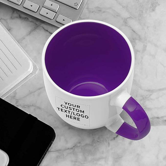 Custom Bistro Style Large Coffee Mugs 16 oz. Set of 10/50/100, Personalized Bulk Pack - Perfect for Coffee, Tea, Espresso, Hot Cocoa, Other Beverages - Purple