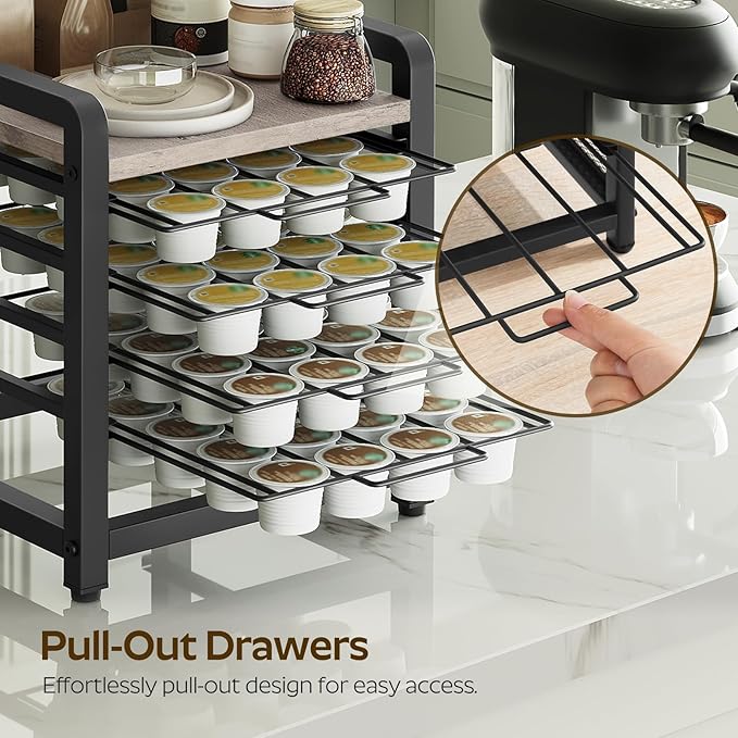 Coffee Pod Drawer Holder, 4 Tier Organizer for K Cup, 80 Pods Capacity, Spacious Storage Rack for K Cup, Space Saving, Easy Assembly, for Kitchen, Greige and Black KH04BG