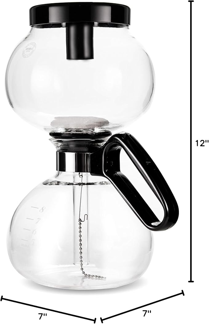 Yama Glass 8-Cup Stovetop Siphon Coffee Maker, 24 Oz Vacuum Brew, Heat-Resistant Borosilicate Glass
