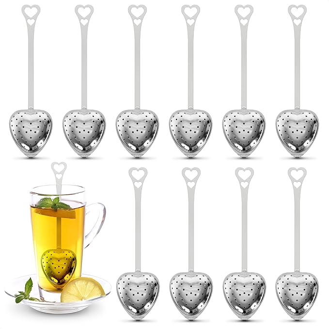 10 Pcs Heart Tea Infuser for Loose Leaf Tea Steeper – Rust-Resistant Stainless Steel Strainers with Secure Clasp, Easy Brewing Design, Keeps Loose Leaves Held | Romantic Valentine’s Day Tea Moments