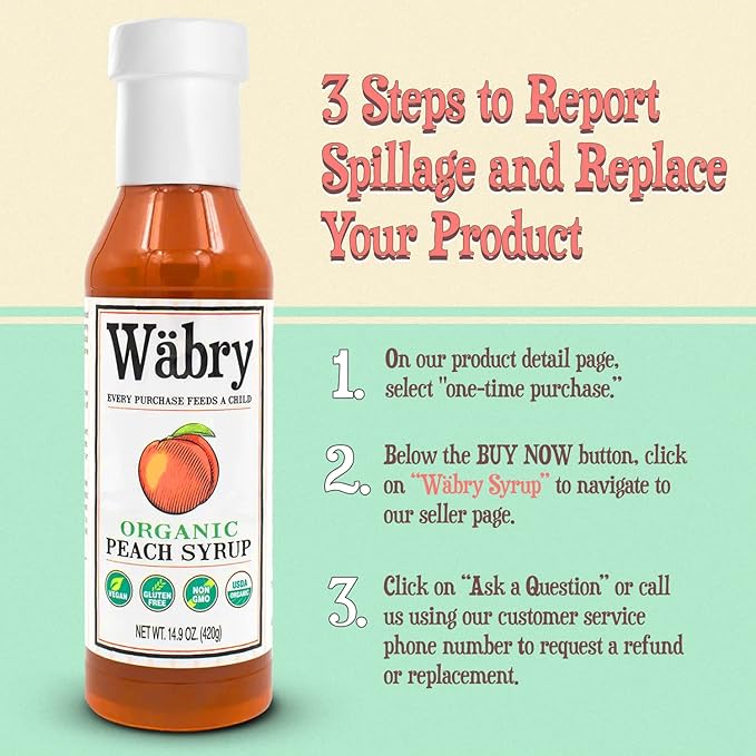 Wäbry Organic Peach Syrup – 14.9oz (420g), Natural Fruit Syrups for Drinks, Pancakes, Tea, Shaved Ice and Ice cream, Vegan, Non-GMO, Dye-Free Snow Cone Syrup – BPA-Free Plastic Bottle