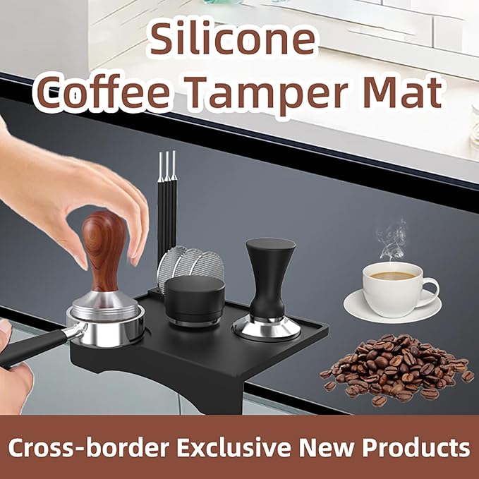 Joyeee Espresso Tamping Pad, Silicone Espresso Tamper Mat Small Coffee Tamping for Home Kitchen Office Bar Shop Worktop Espresso Machine, Smooth Surface, Easy to Clean, Black 7.7 x 5.8 inch