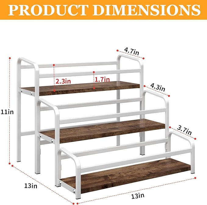 DTUQYX Coffee Syrup Organizer 3-Tier, 12 Bottles Capacity Coffee Syrup Rack, Syrup Stand for Spice, Wine, Liquor, Bottle, Coffee Bar Station Racks Magnetic, No Installation (Dark Wood, White)