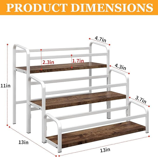 DTUQYX Coffee Syrup Organizer 3-Tier, 12 Bottles Capacity Coffee Syrup Rack, Syrup Stand for Spice, Wine, Liquor, Bottle, Coffee Bar Station Racks Magnetic, No Installation (Dark Wood, White)