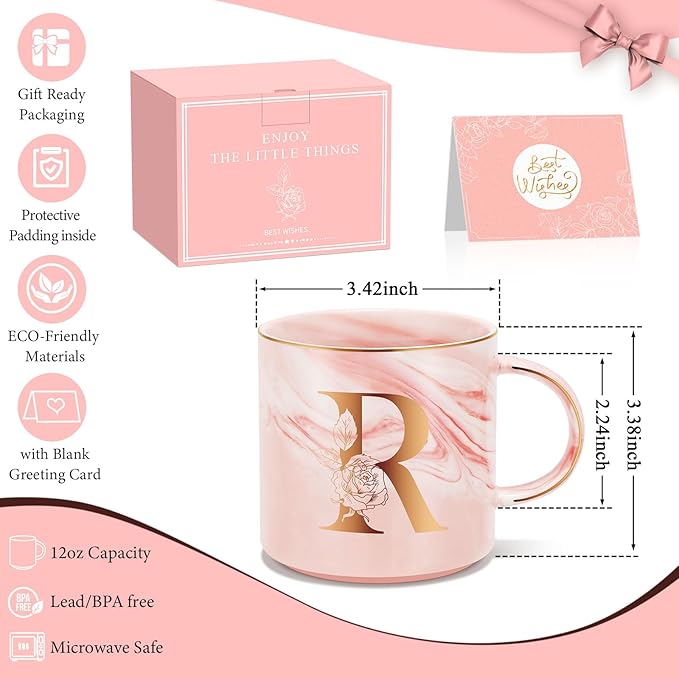 Valentines Day Gifts for Her, Anniversary Birthday Galentines Gifts for Women Mom Grandma Friend Sister Wife Teacher Coworker, Personalized Initial Customized Gift Monogrammed A-Z Coffee Mug 12 OZ(R)