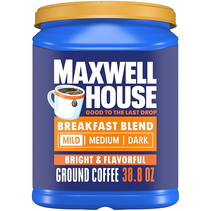 Maxwell House Breakfast Blend Mild Roast Ground Coffee, 38.8 oz Canister